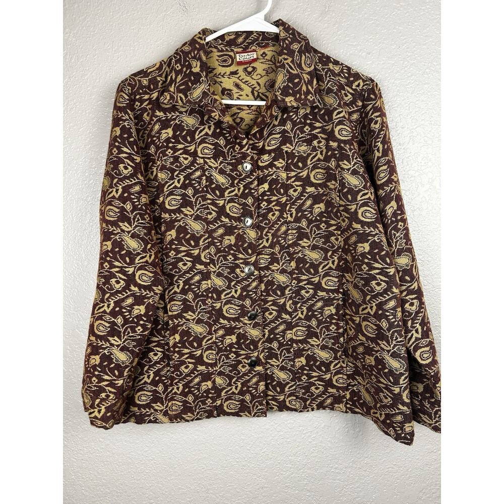 Tudor‎ Court Vintage Tapestry Jacket Burgundy Tan 90s Grandmacore Size Medium